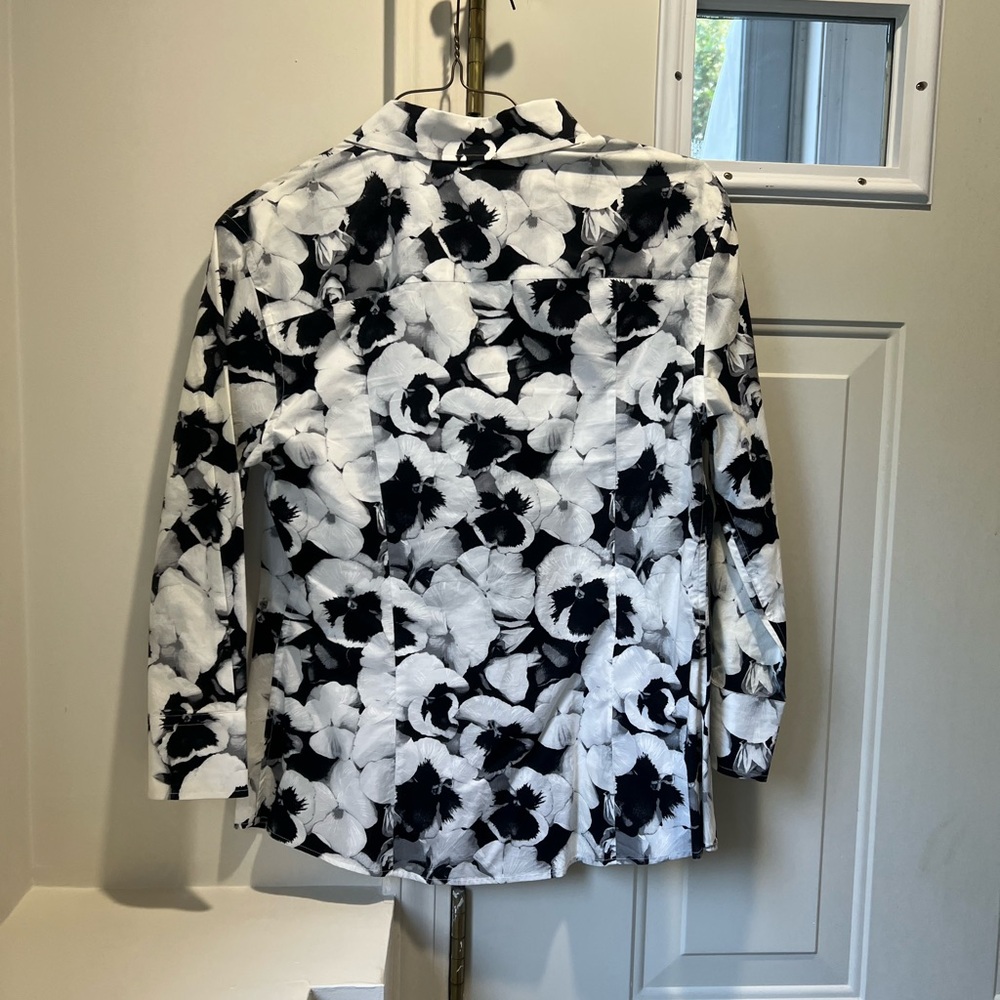 Carolina Herrera Black and White Blouse with Bold Pattern